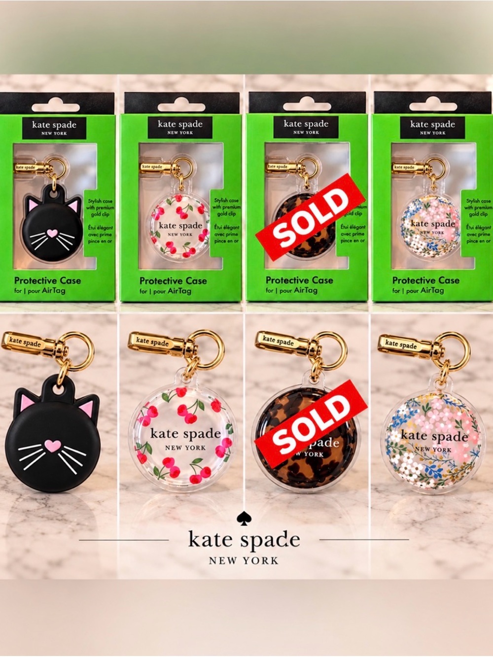 Kate Spade AirTag Protective Case Keychain Gold Clip – Choose Style